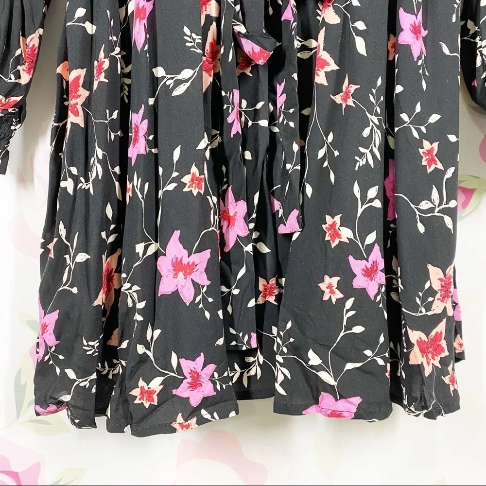 NEW Free People Lighten Up Floral Black Combo Mini Dress XS